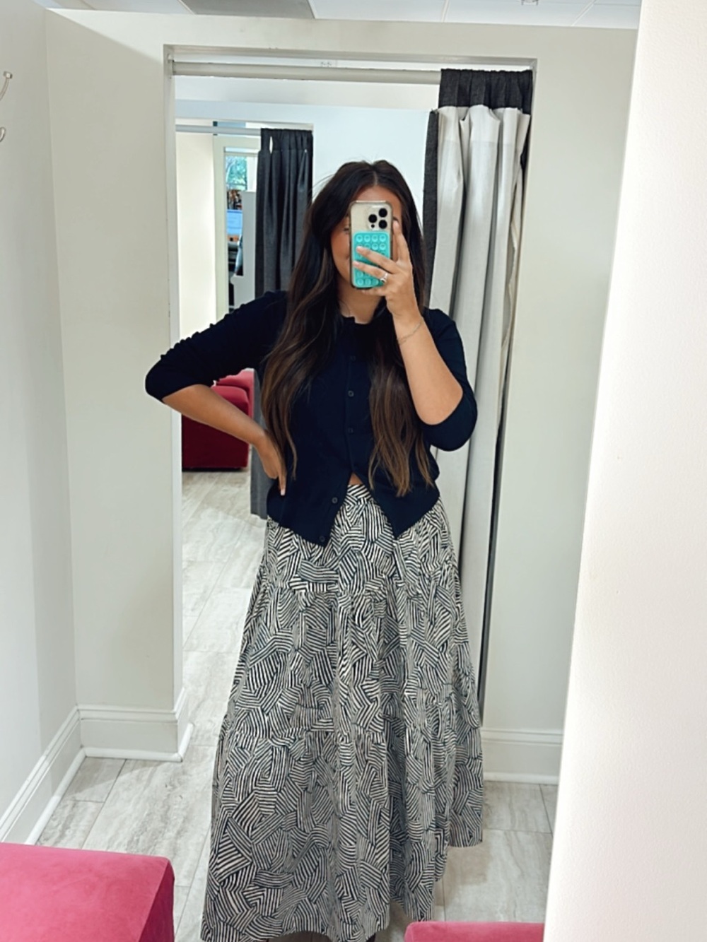 STAUD navy mosaic maxi skirt